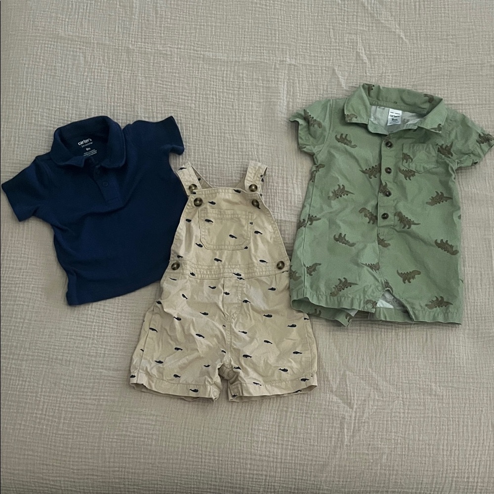 Kids Dinosaur Shirt and Overalls Set